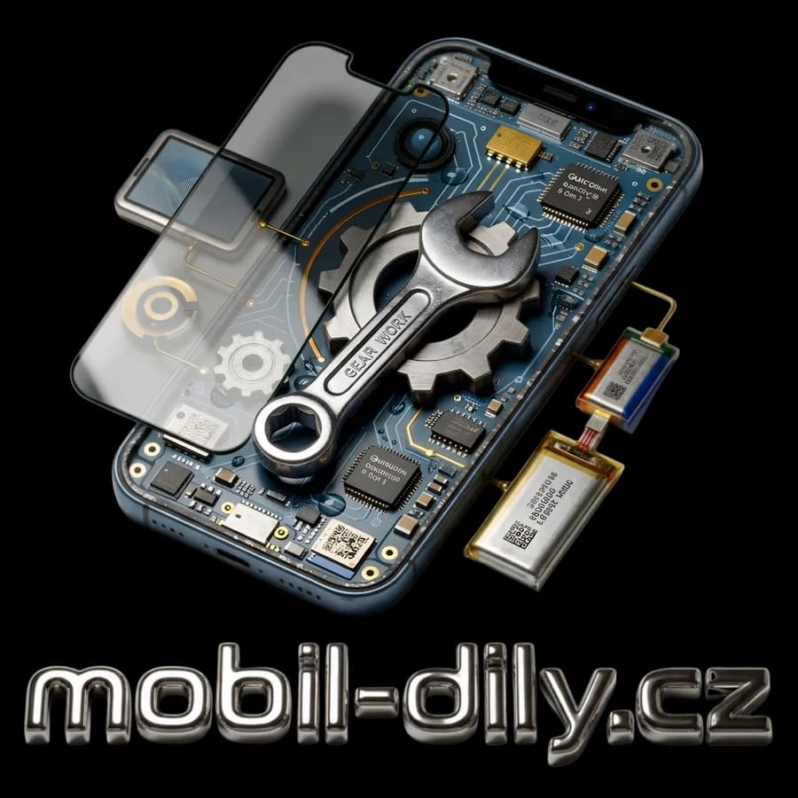 Rozebraný mobilní telefon s deskou plošných spojů a servisním nářadím